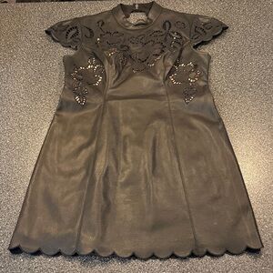 Anthropologie Black Leather Mini Dress with Cut-Out Details - size 4P